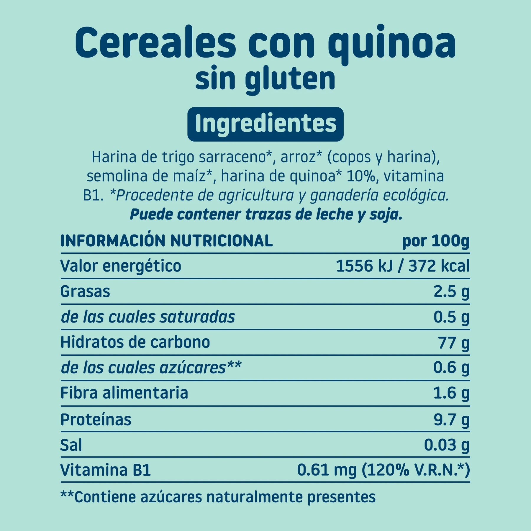 ingredientes papilla de cereales con quinoa