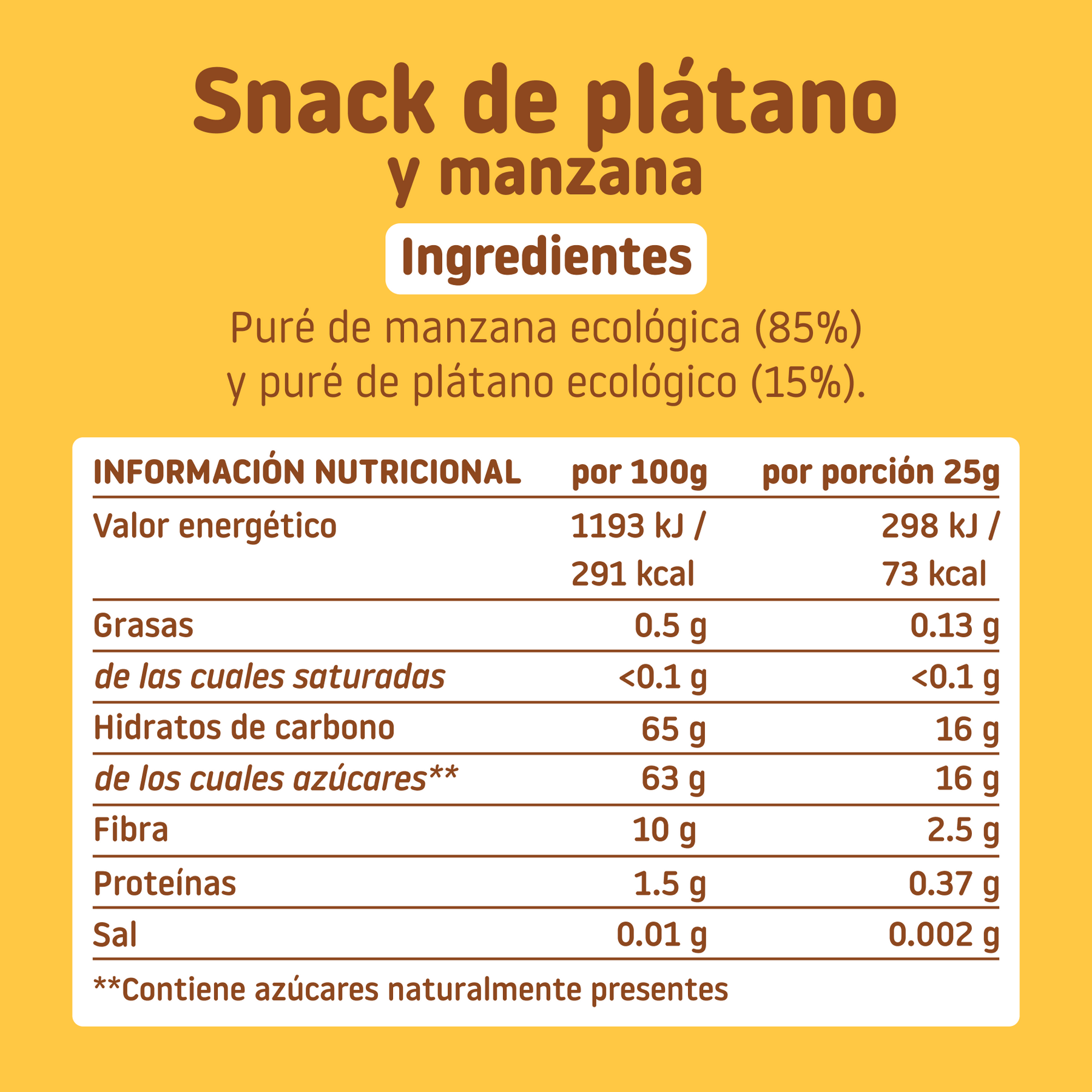 ingredientes del snack plátano y manzana
