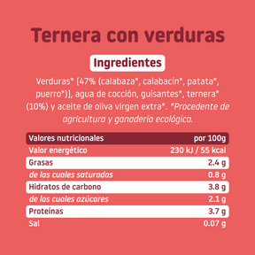 ingredientes del tarrito ternera con verduras