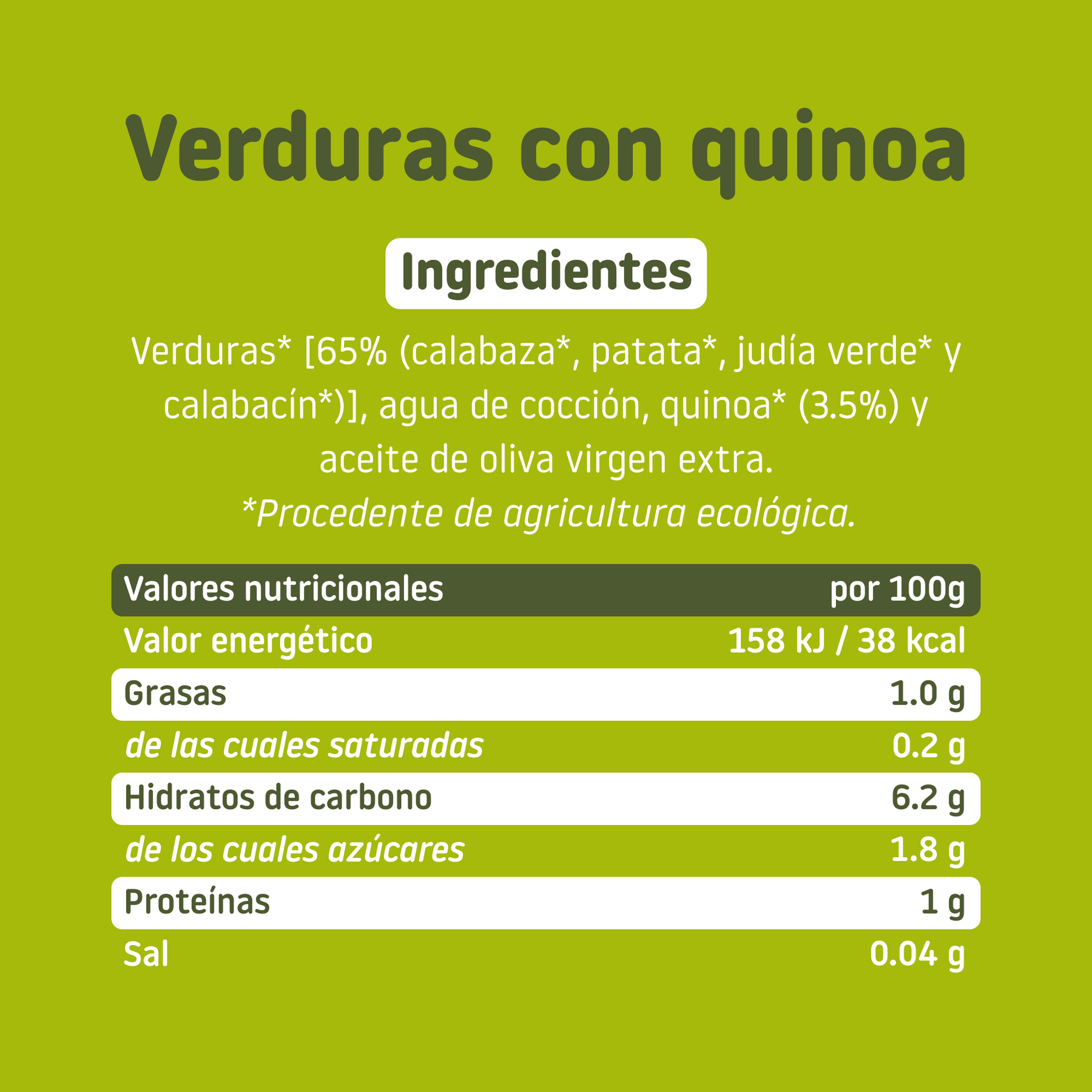 ingredientes del tarrito de verduras con quinoa